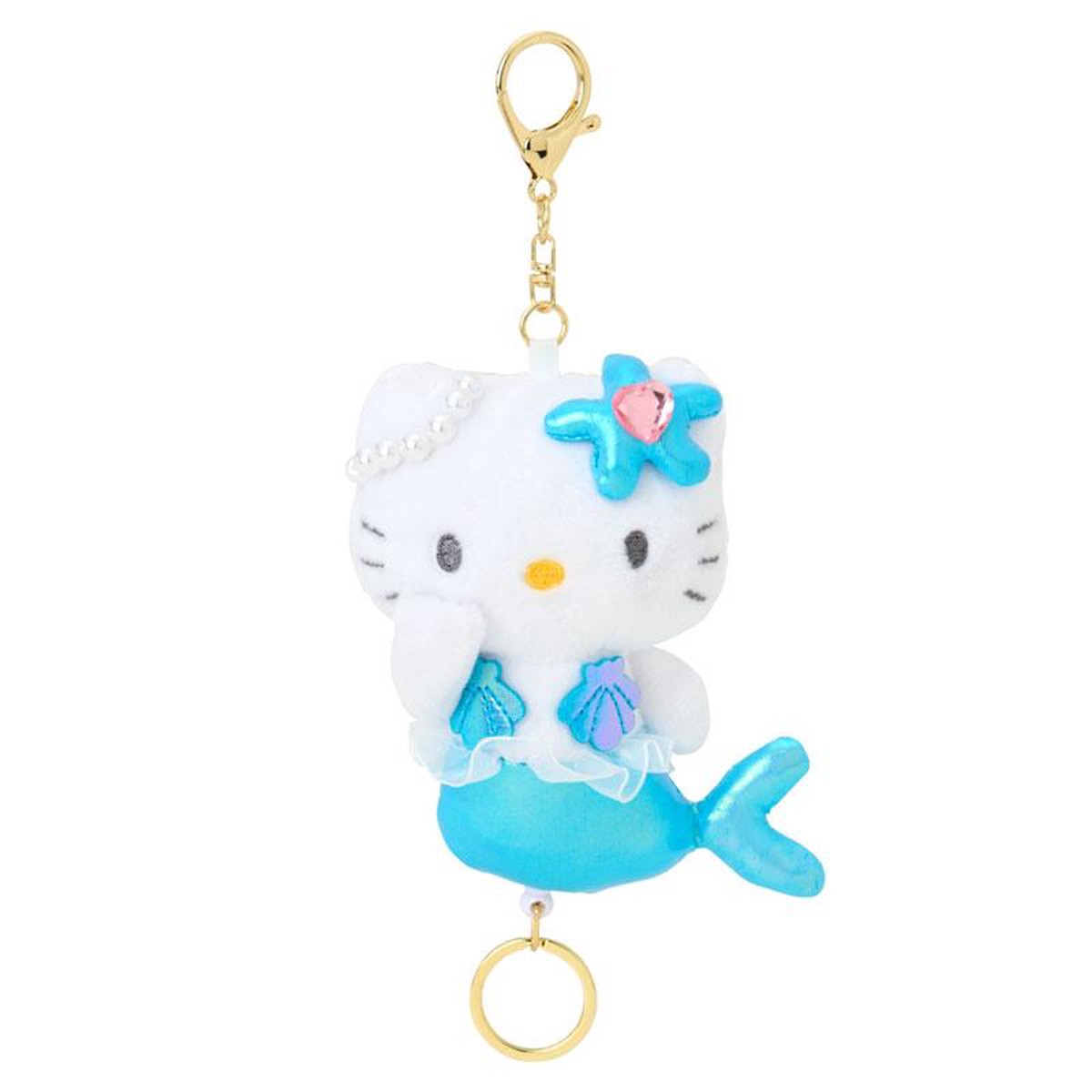 Hello Kitty Plush Mascot Holder Keychain with Reel Mermaid Blue Sanrio Japan