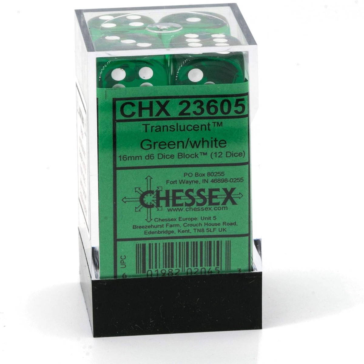 Chessex - 16MM D6 Translucent Dice - GreenWhite