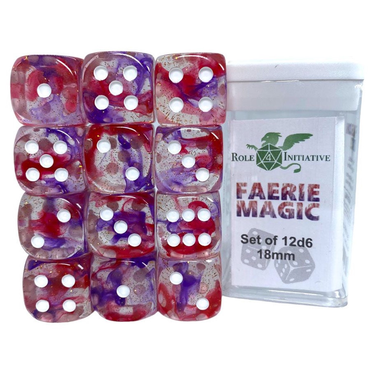 Roll 4 Initiative d6 Cube 18mm Diffusion Faerie Magic with pips (12)