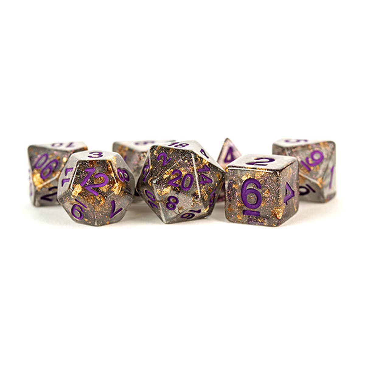 7-Die Set 16mm Gray with Gold Foil Purple Numbers