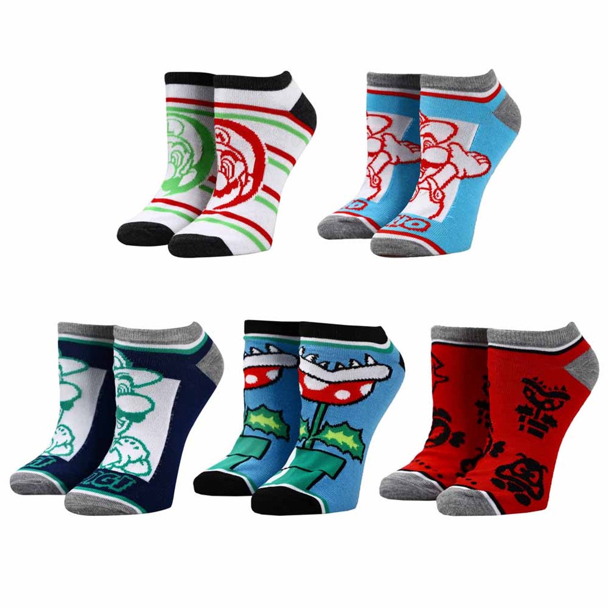 Mario Characters Youth 5 Pair Ankle Socks