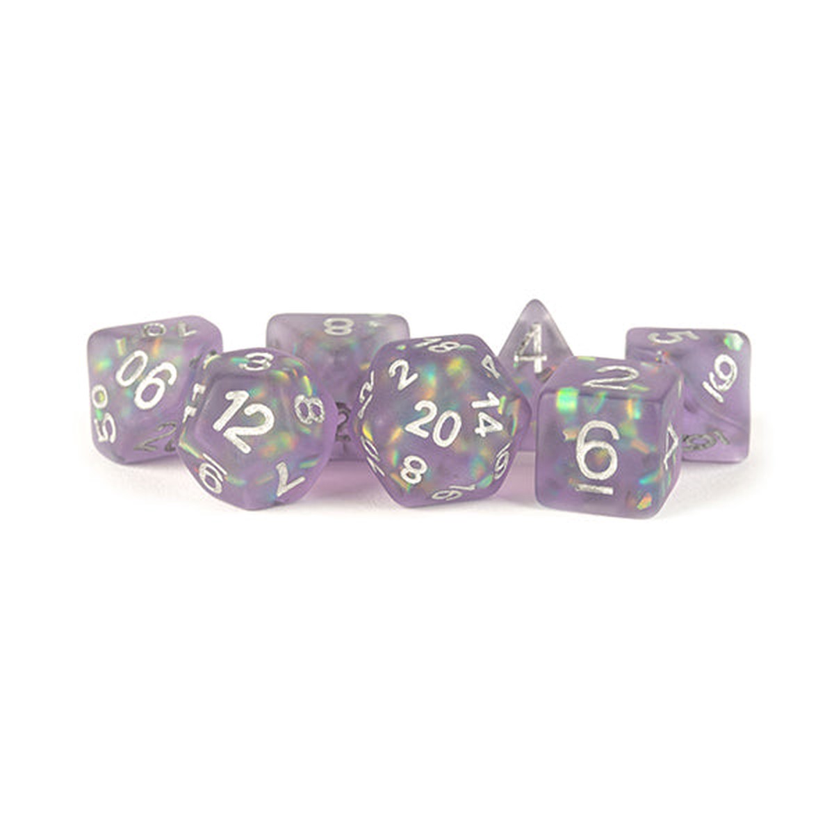 7-Die Set 16mm Resin Icy Opal Purple w Silver Numbers