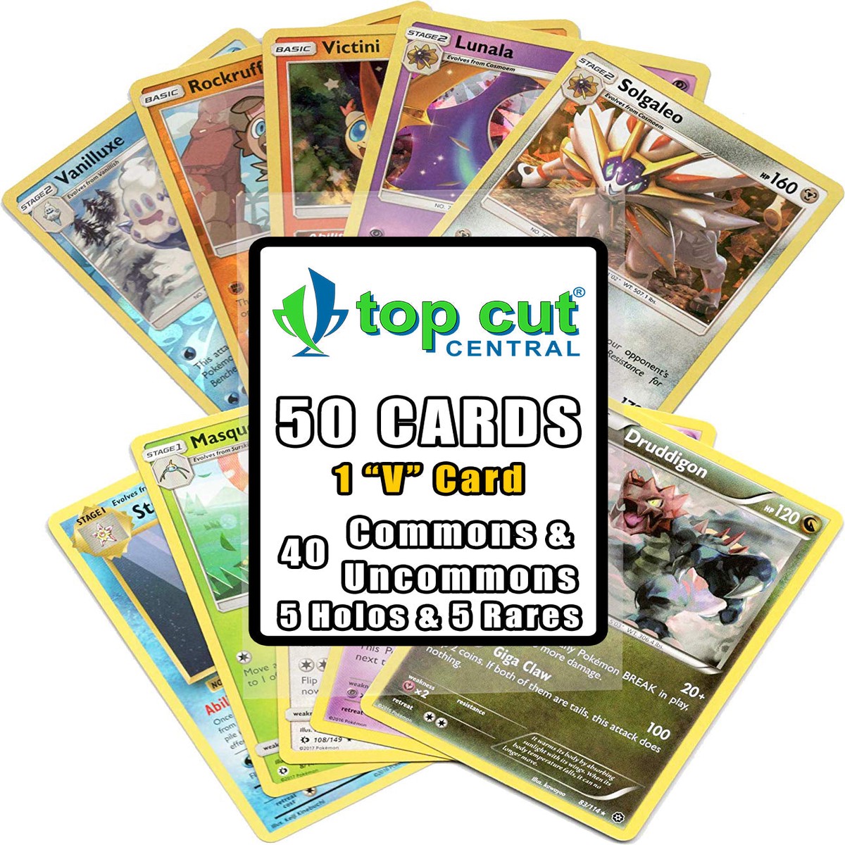 50 Assorted Pokemon TCG Cards with Guaranteed V Pokemon