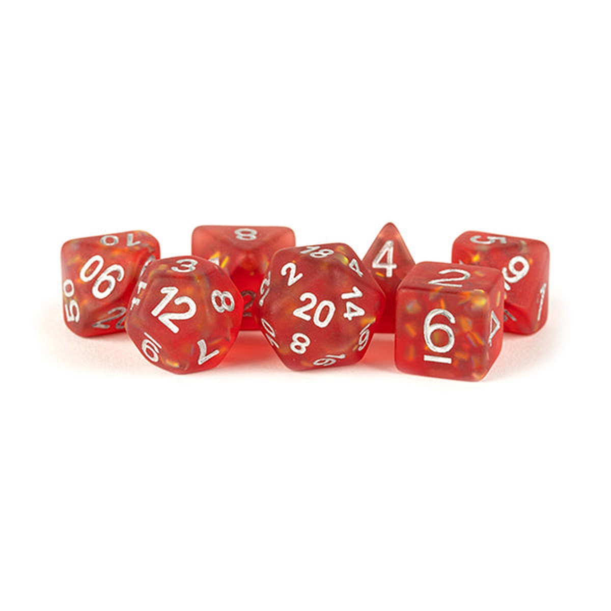 7-Die Set 16mm Resin Icy Opal Red w Silver Numbers