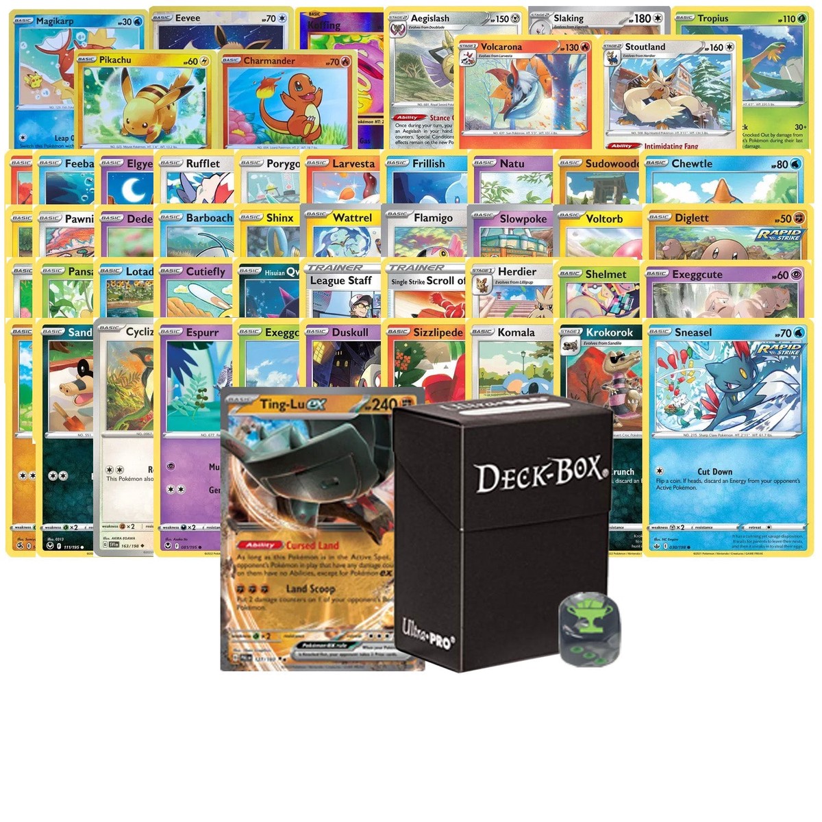 Top Cut Central - Ultra Rare Card Beginner Bundle 50 Authentic Cards 1x Ultra Rare Guaranteed Legendary VSTAR VMAX V GX or EX Deck Box Compatible with Pokemon Cards