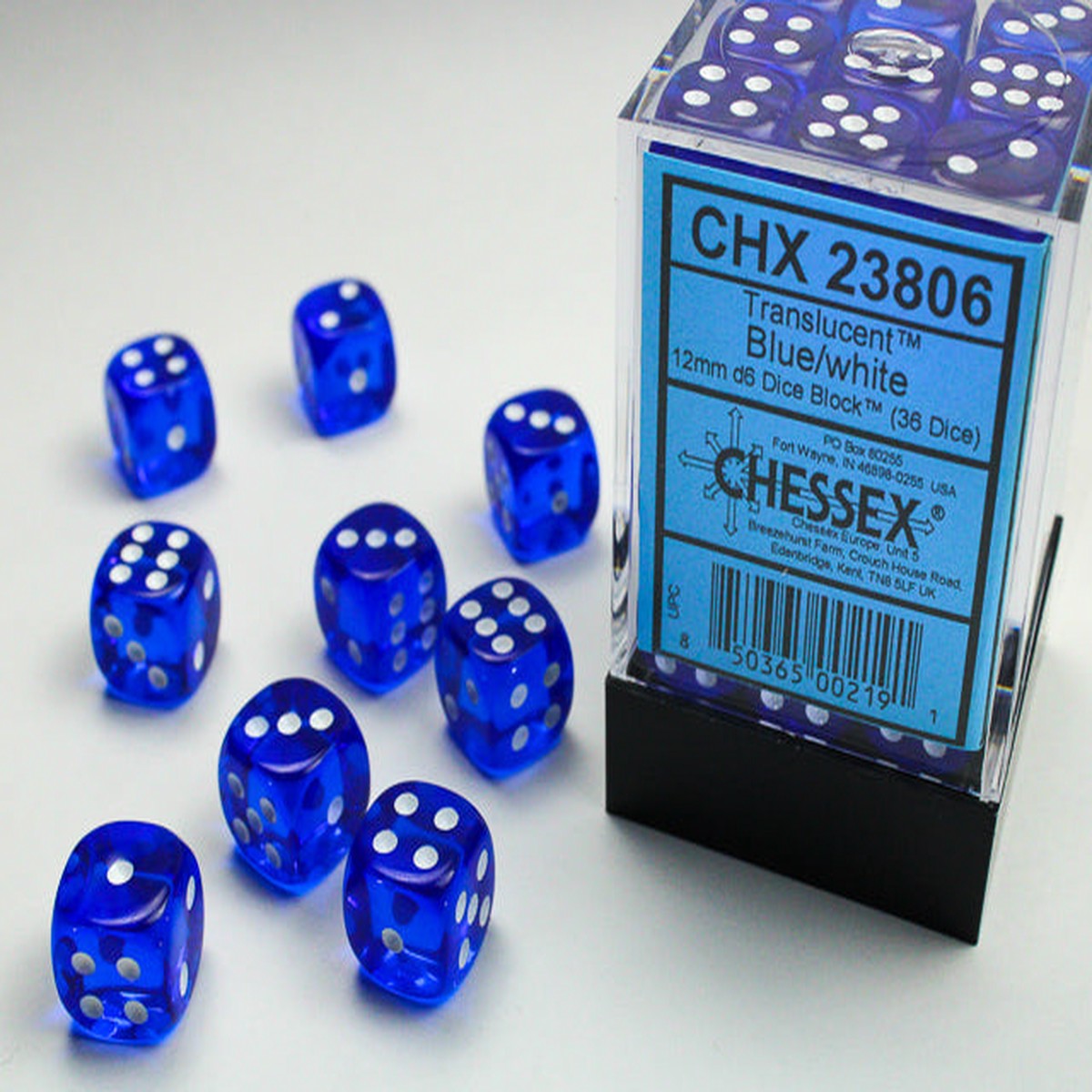 Translucent BlueWhite12mm D6 (36 dice)
