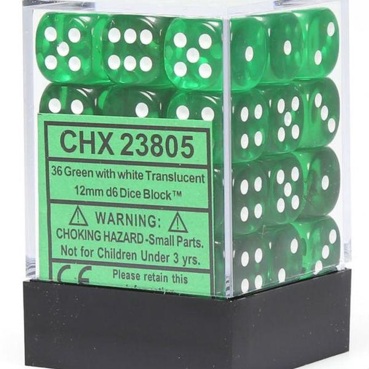Translucent GreenWhite 12mm D6 (36 dice)