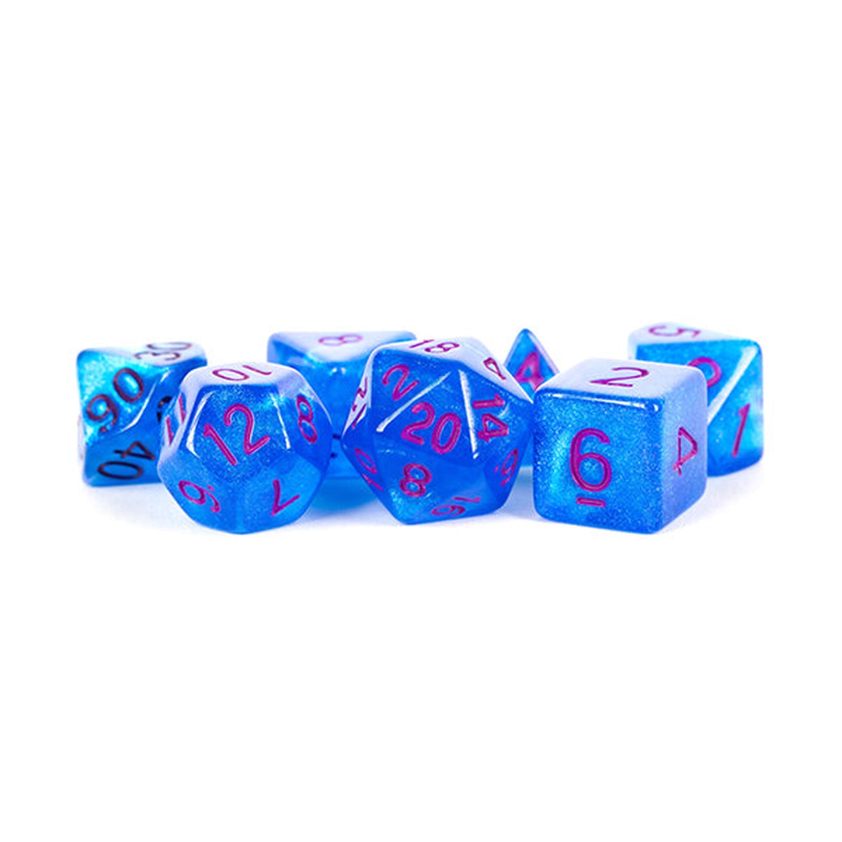 7-Die Set 16mm Stardust Blue w Purple Numbers