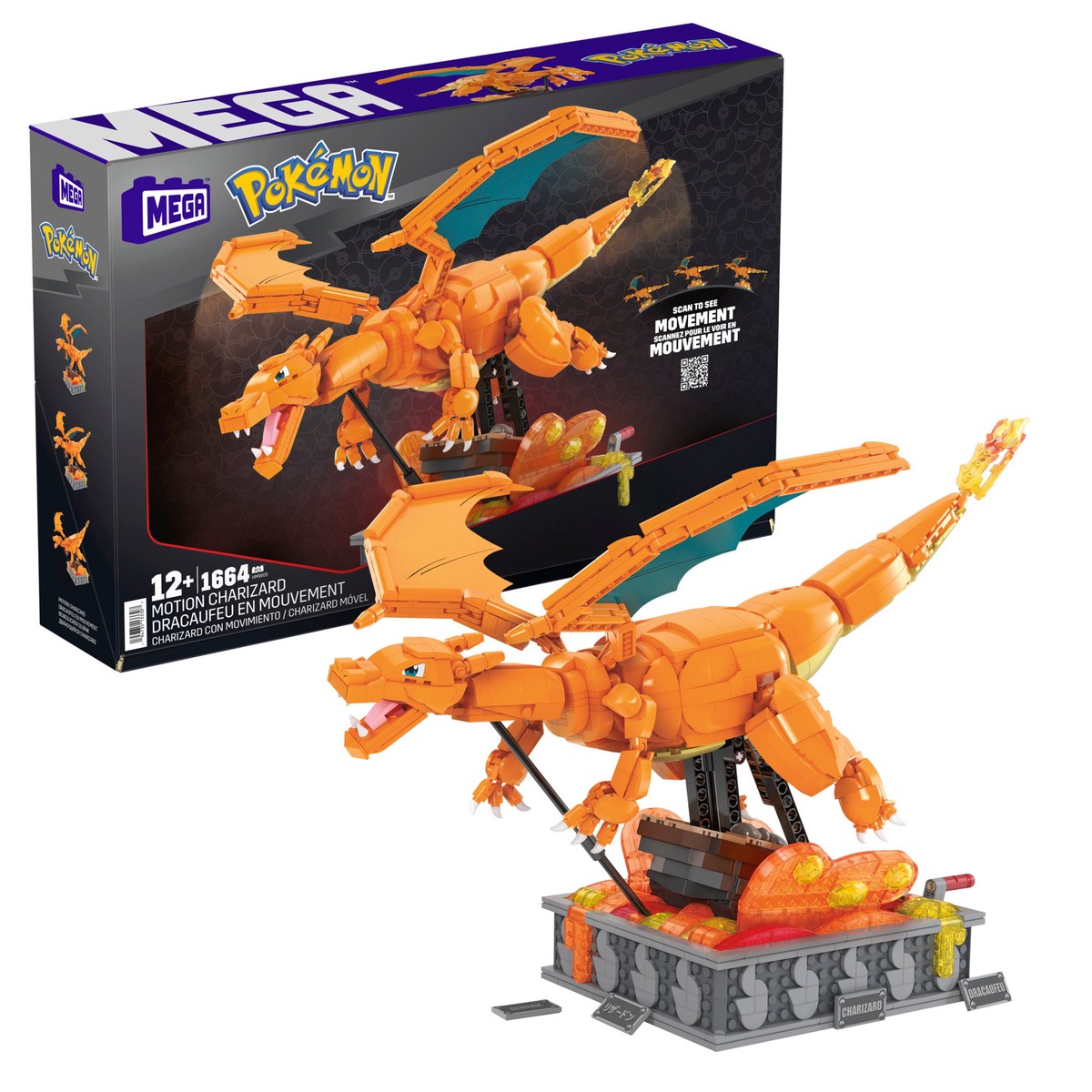 MEGA BLOKS - Pokemon Build with Motion Charizard 1664 Piece Building Toy Set