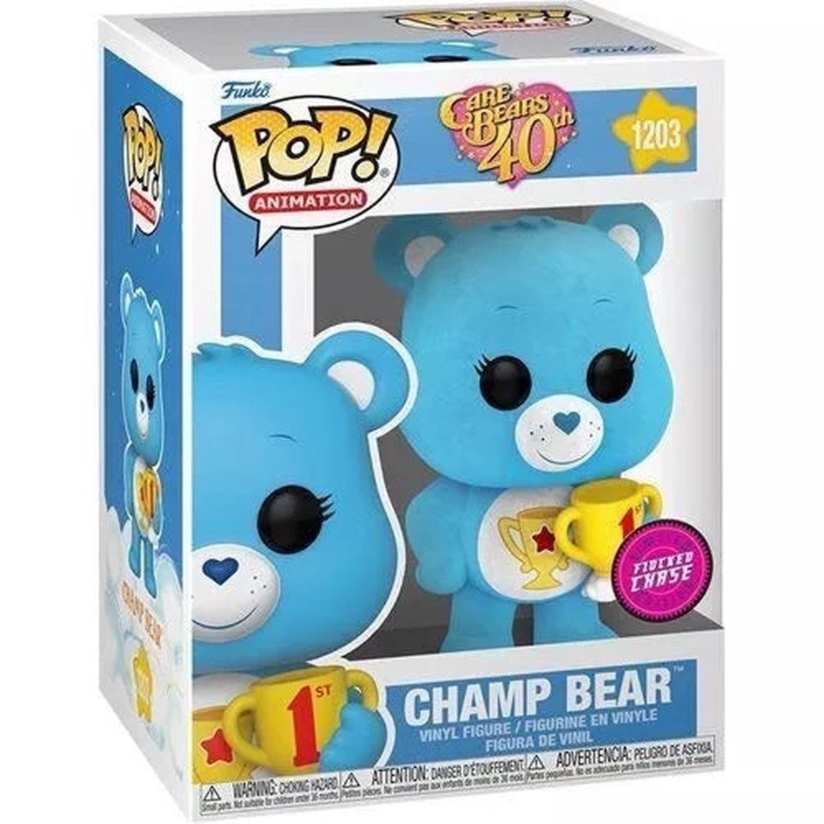Funko POP Care Bears - Champ Bear 1203 (40th Anniversary) (Chase - Flocked)