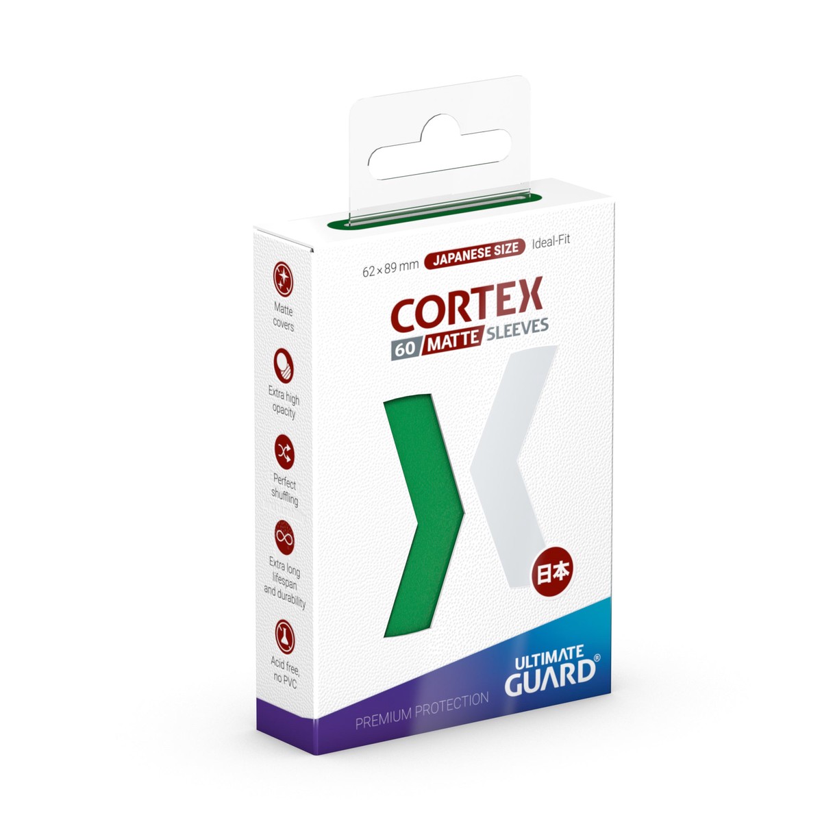 Ultimate Guard Cortex Sleeves Japanese Size Green Matte 60 ct