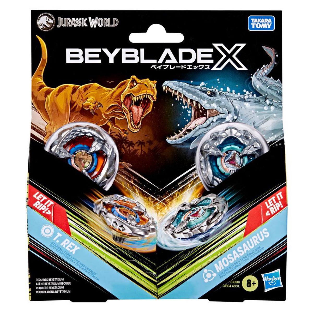 Beyblade X Jurassic World Collab T Rex vs Mosasaurus Multipack Set