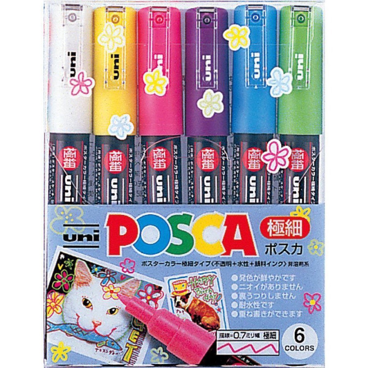 Uni POSCA Colour Markers PC1M6C 07mm extra-fine 6 Color Mitsubishi Japan