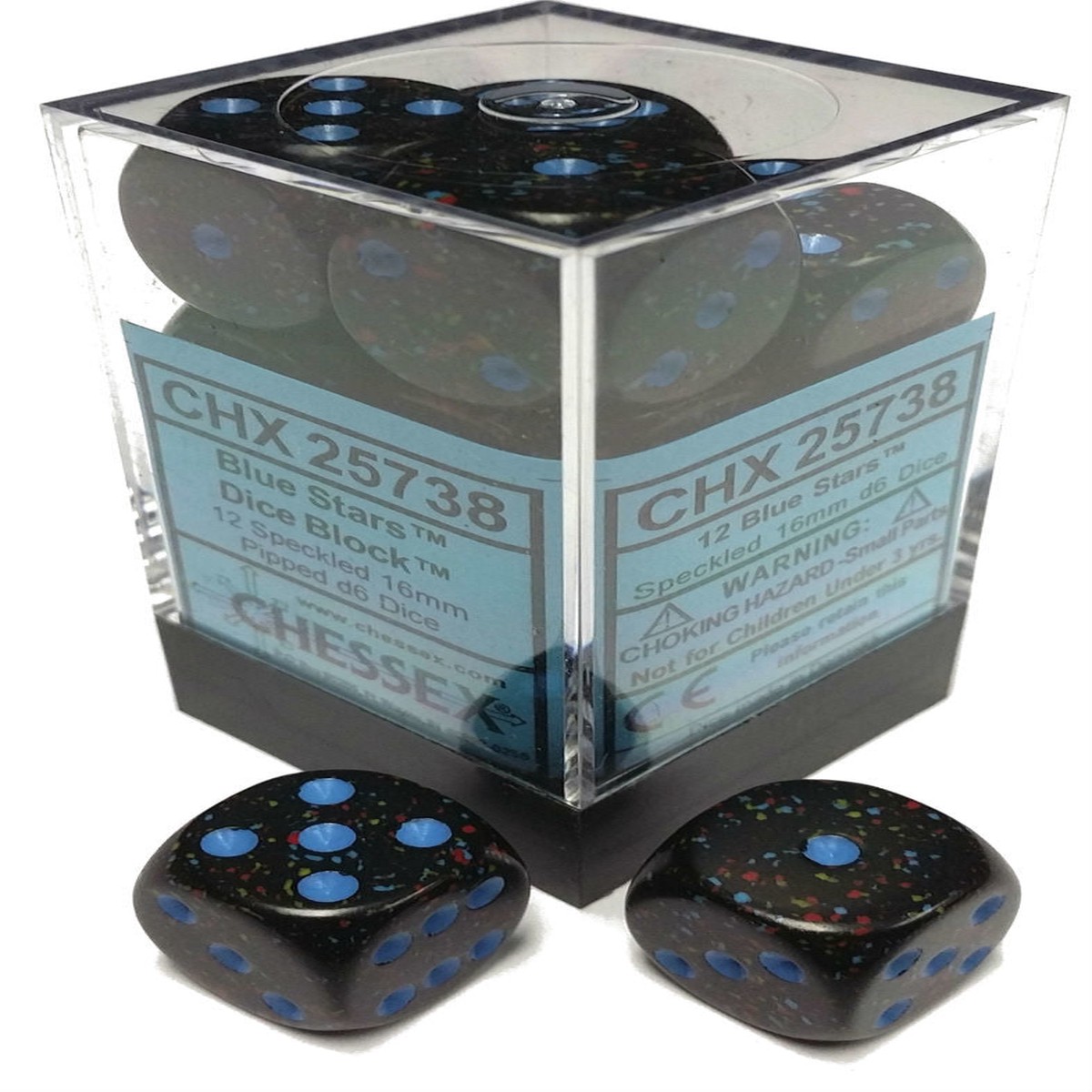 Speckled 16mm D6 Blue Stars (12)